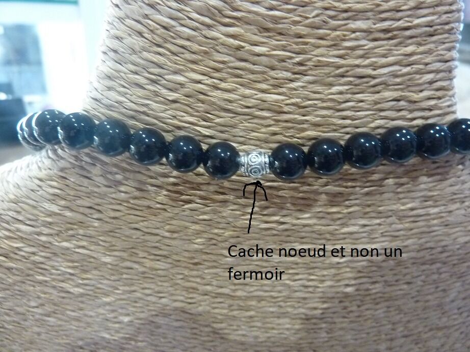 COLLIER TOURMALINE NOIRE perles 8mm