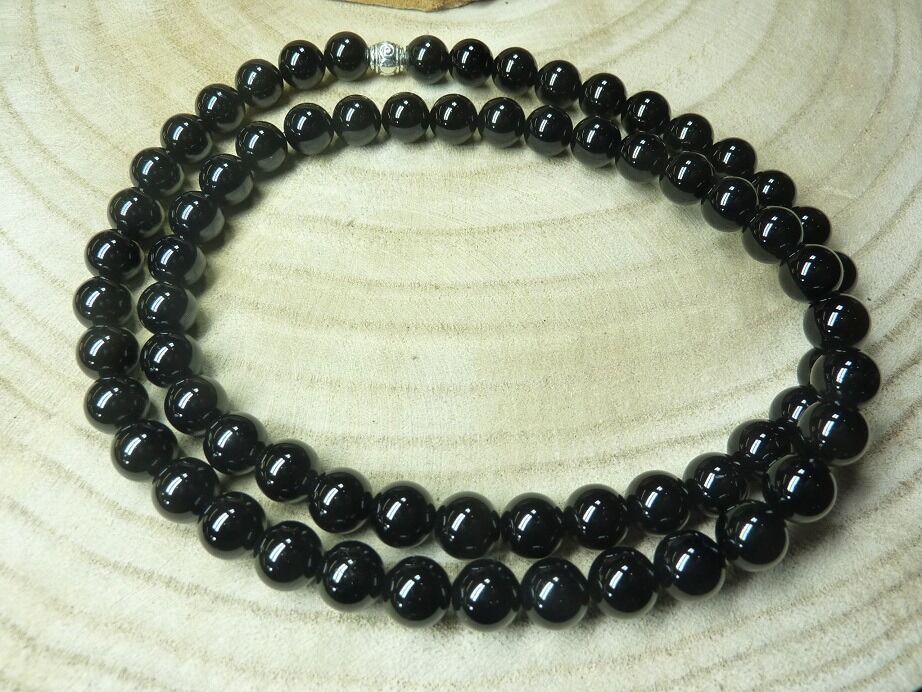 COLLIER TOURMALINE NOIRE perles 8mm