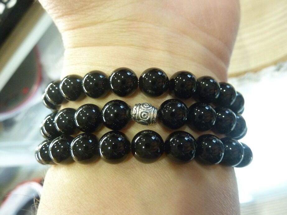 COLLIER TOURMALINE NOIRE perles 8mm