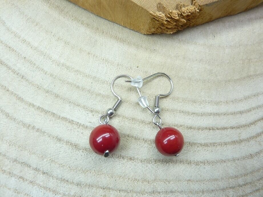 BOUCLES D'OREILLES CORAIL ROUGE VERITABLE 10 mm
