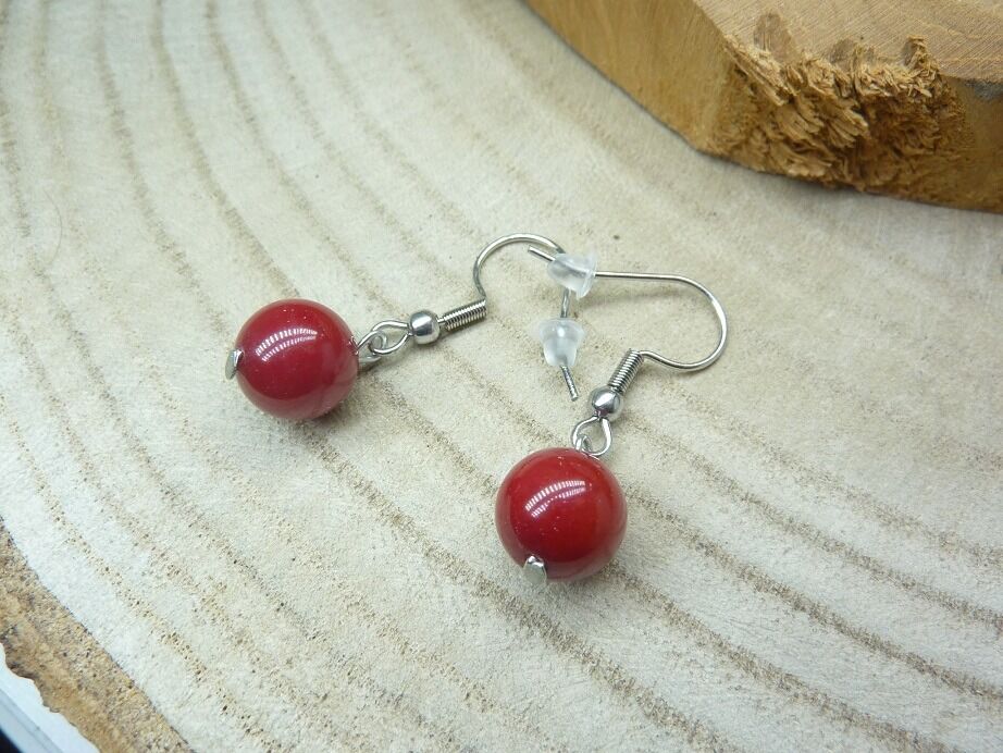 BOUCLES D'OREILLES CORAIL ROUGE VERITABLE 10 mm