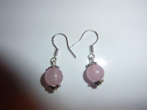 Boucles d'oreilles pierres naturelles quartz rose perles rondes 8mm