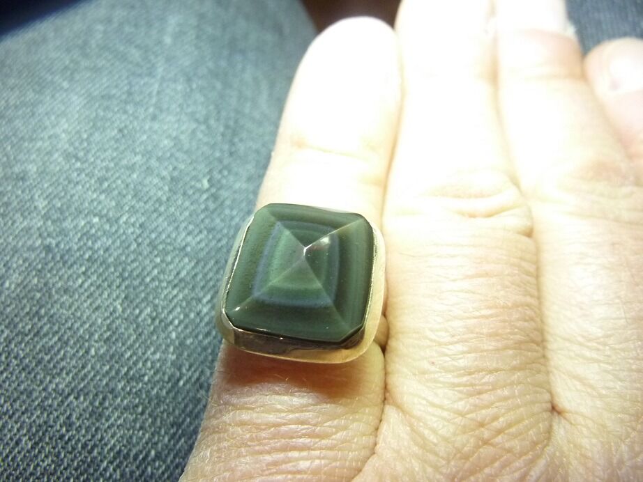 Bague protection obsidienne oeil celeste argent 925 taille ajustable ref 3631