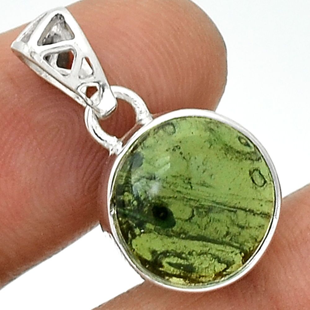 PENDENTIF MOLDAVITE MONTURE EN ARGENT 925. TRES RARE ! REF 9421
