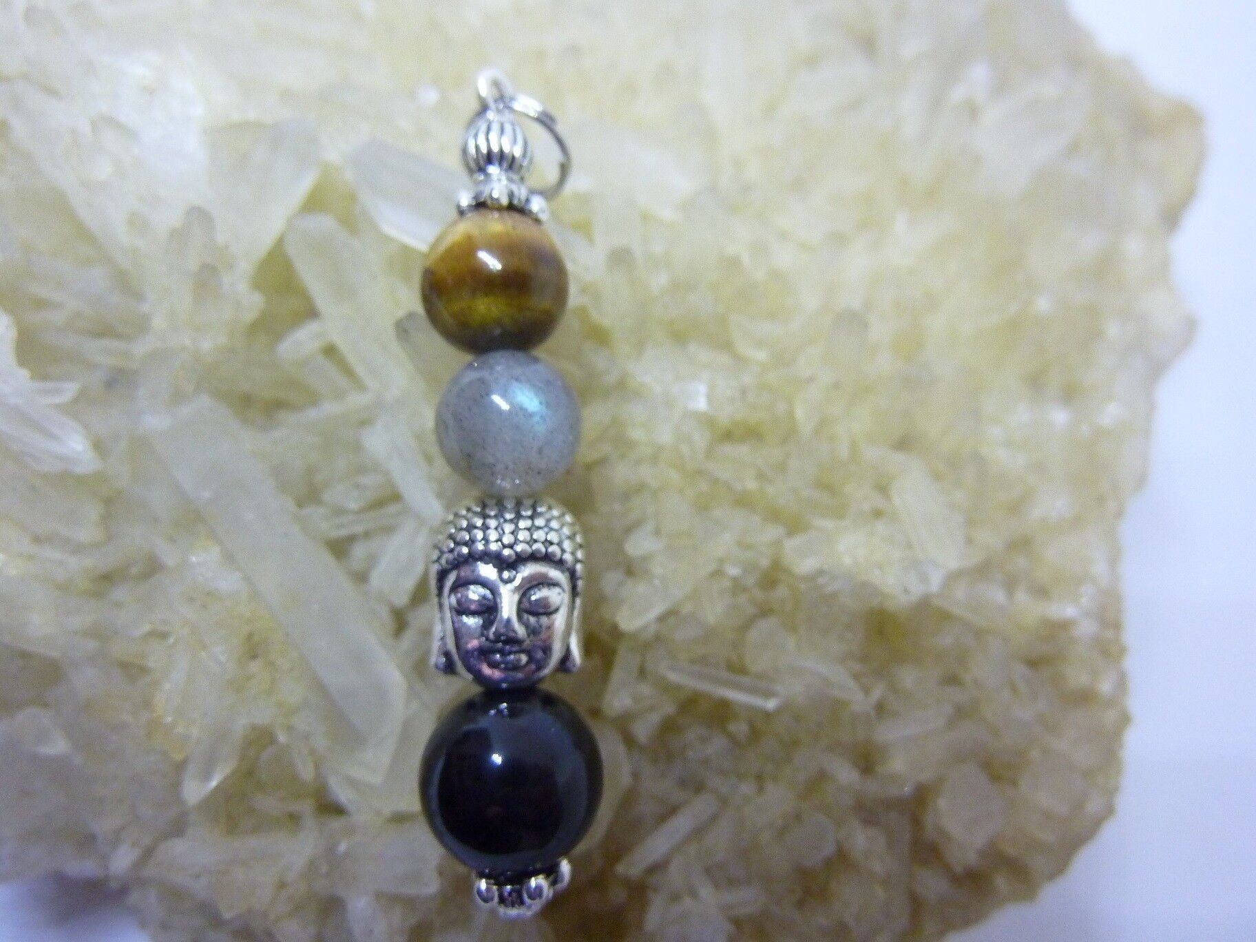 PENDENTIF OEIL DE TIGRE-LABRADORITE-OBSIDIENNE OEIL CELESTE-PROTECTION BOUDDHA – Image 4
