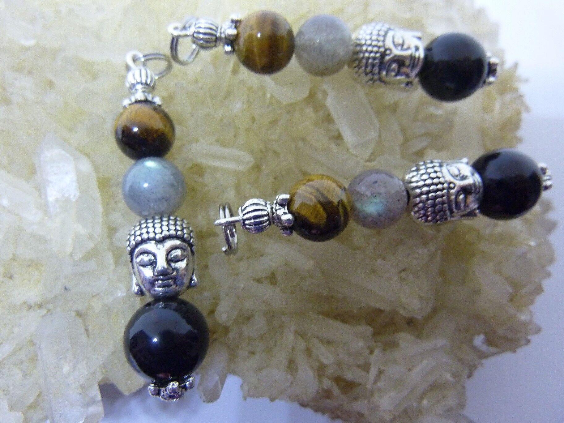 PENDENTIF OEIL DE TIGRE-LABRADORITE-OBSIDIENNE OEIL CELESTE-PROTECTION BOUDDHA – Image 2