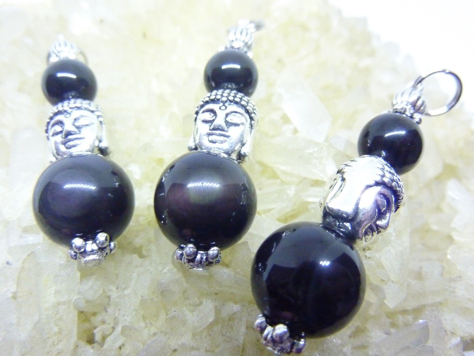 Pendentif Obsidienne oeil céleste protection Bouddha