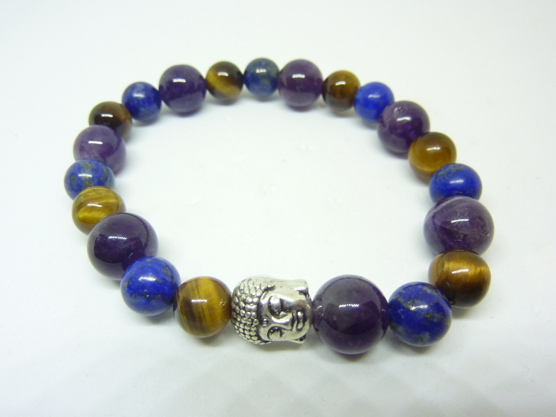 BRACELET OEIL DE TIGRE LAPIS LAZULI AMETHYSTE PROTECTION-PAIX – Image 2
