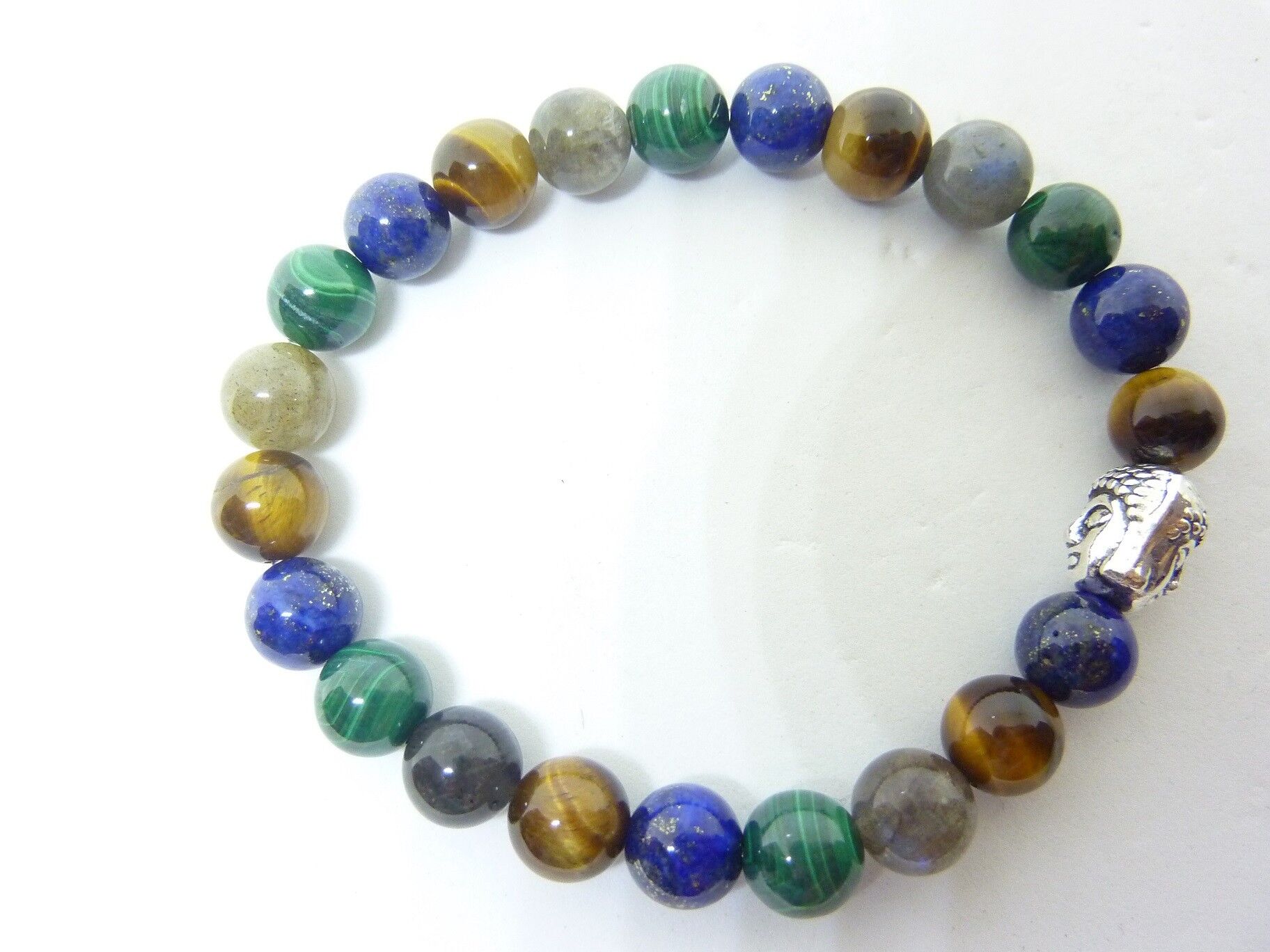 BRACELET PROTECTION MALACHITE-LAPIS LAZULI-OEIL DE TIGRE-LABRADORITE – Image 2