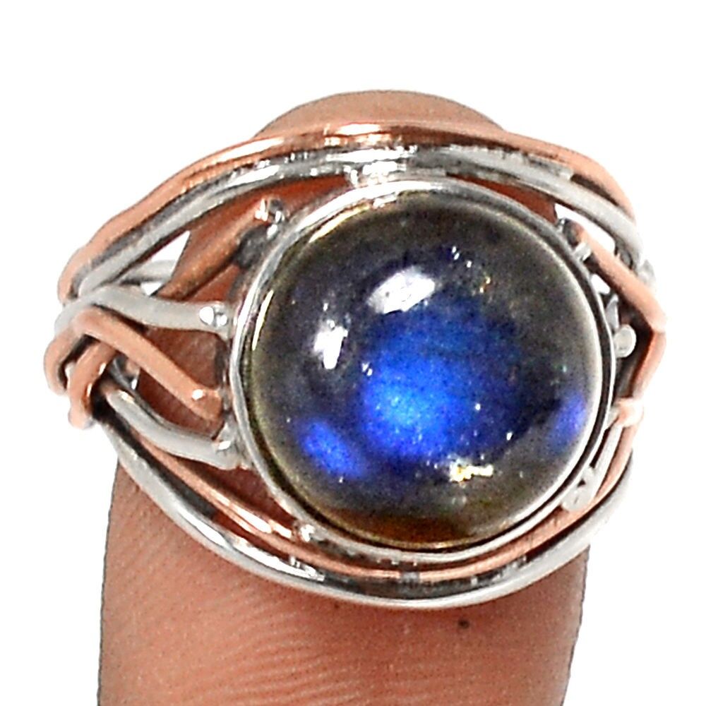 BAGUE LABRADORITE & ARGENT 925 ET CUIVRE TAILLE 57 3/4 ref 8428