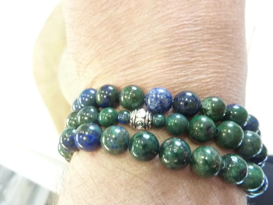 Collier Chrysocolle Azurite - Perles rondes 8 mm