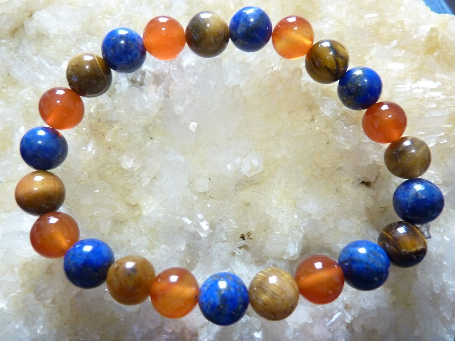 Bracelet lapis lazuli,cornaline,oeil de tigre Perles rondes 8 mm