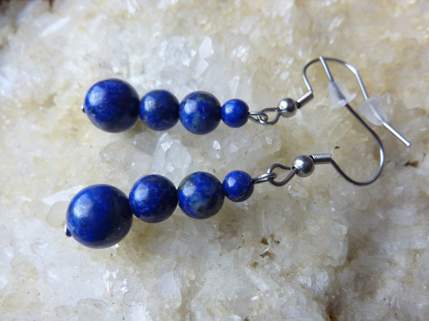 Boucles d'oreilles Lapis lazuli-Perles rondes 8-6-4 mm – Image 2