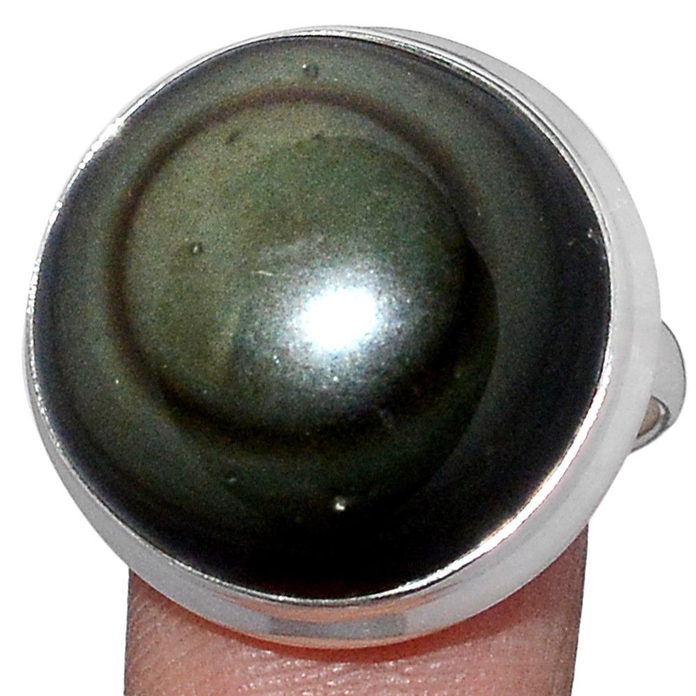 Bague protection obsidienne oeil celeste argent 925 taille 60 ref 3567