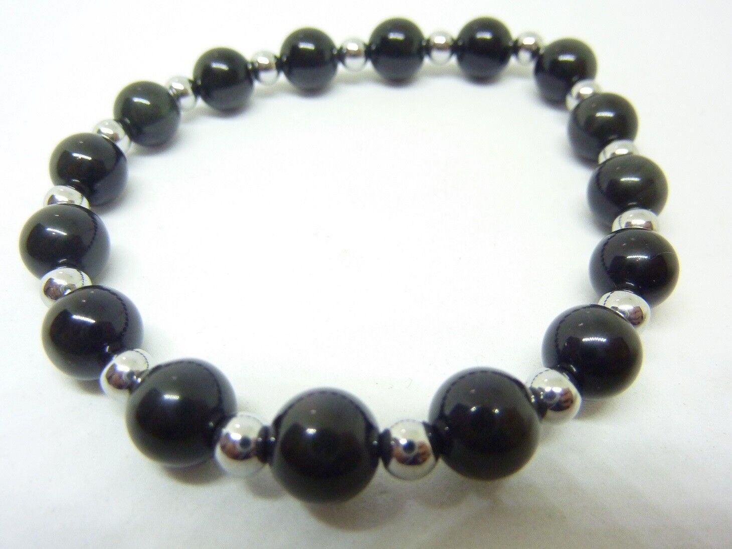 Bracelet Obsidienne oeil céleste-Hématite - perles rondes 8-4 mm – Image 2