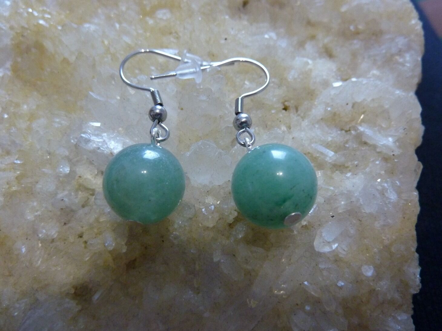 BOUCLES D'OREILLES AVENTURINE VERTE QUARTZ