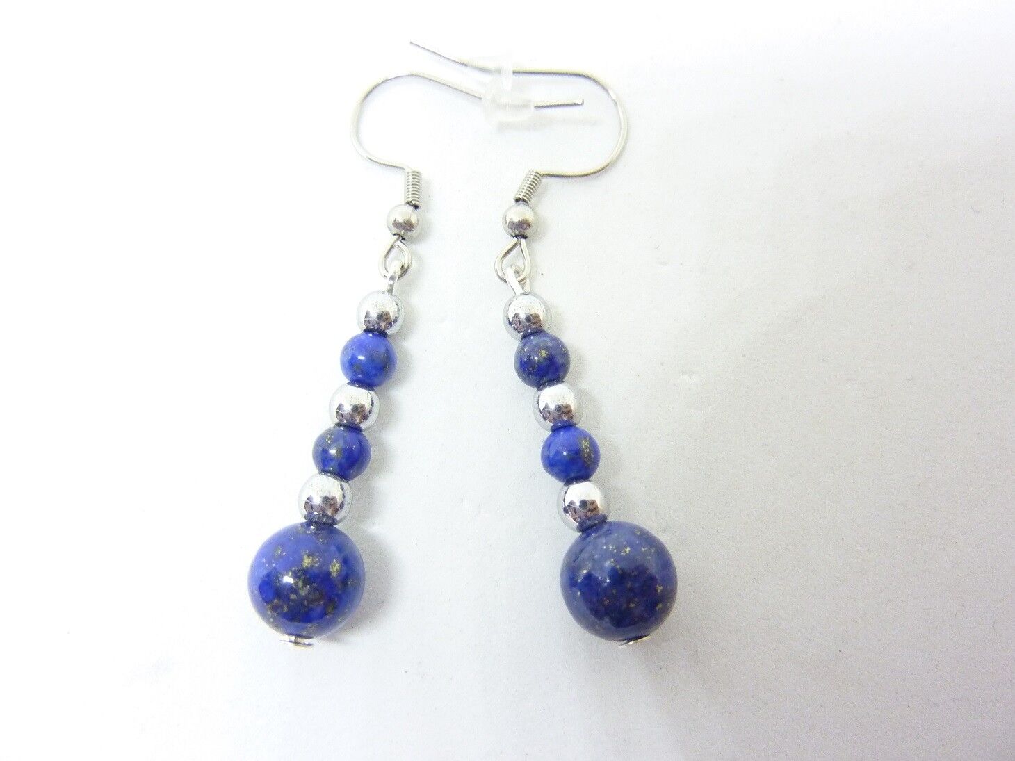Boucles d'oreilles Lapis lazuli-Hématite-Perles rondes 8-4 mm