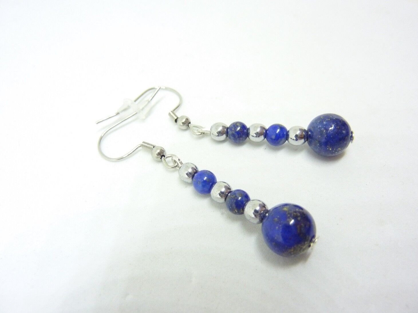 Boucles d'oreilles Lapis lazuli-Hématite-Perles rondes 8-4 mm – Image 2