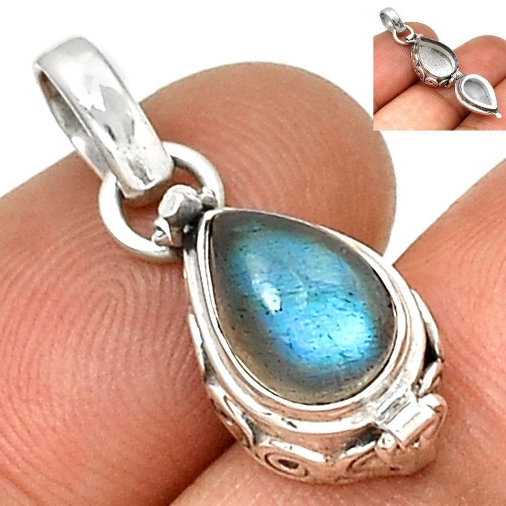 Pendentif protection labradorite monture argent 925 ref 3945