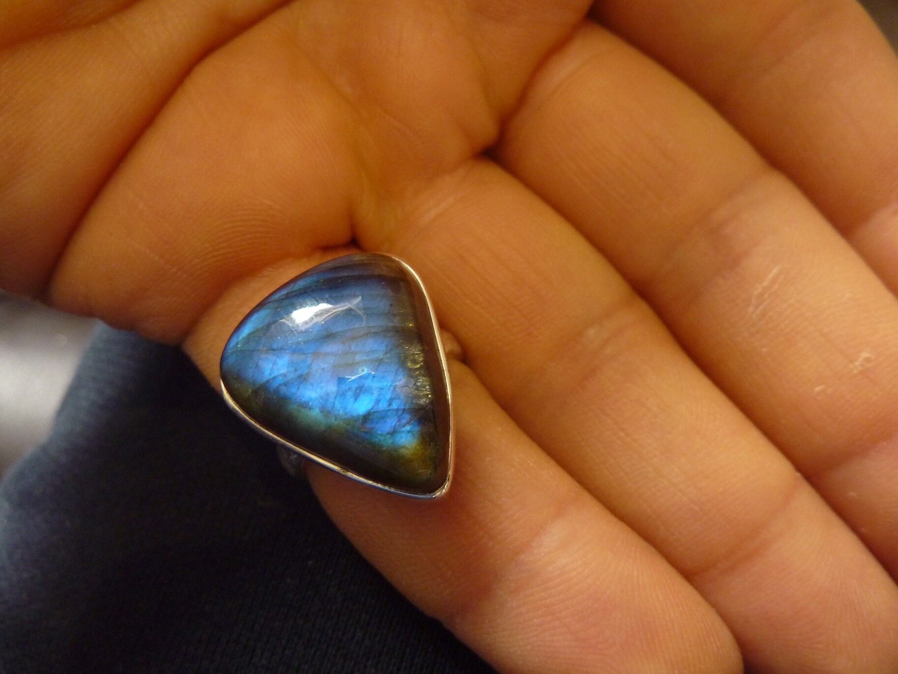 SUBLIME BAGUE EN LABRADORITE & ARGENT 925 TAILLE 56 1/2 ref 3280 – Image 3