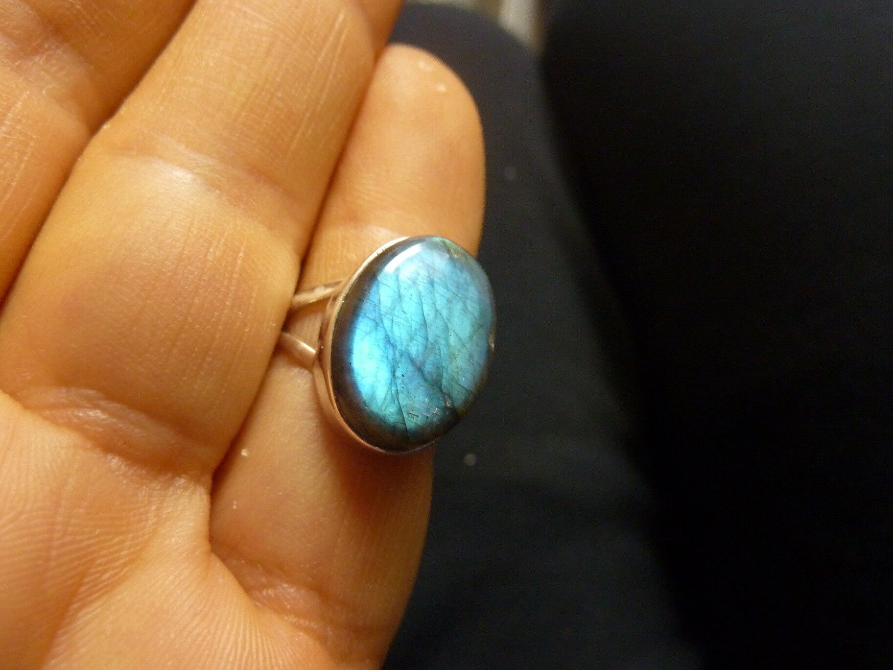 SUBLIME BAGUE EN LABRADORITE & ARGENT 925 TAILLE 52 3/4 ref 2565