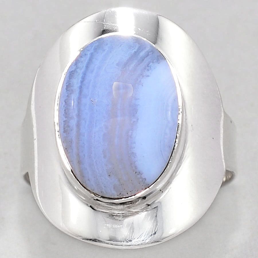 Bague calcédoine bleu monture argent 925 taille 56 1/2 ref 1207