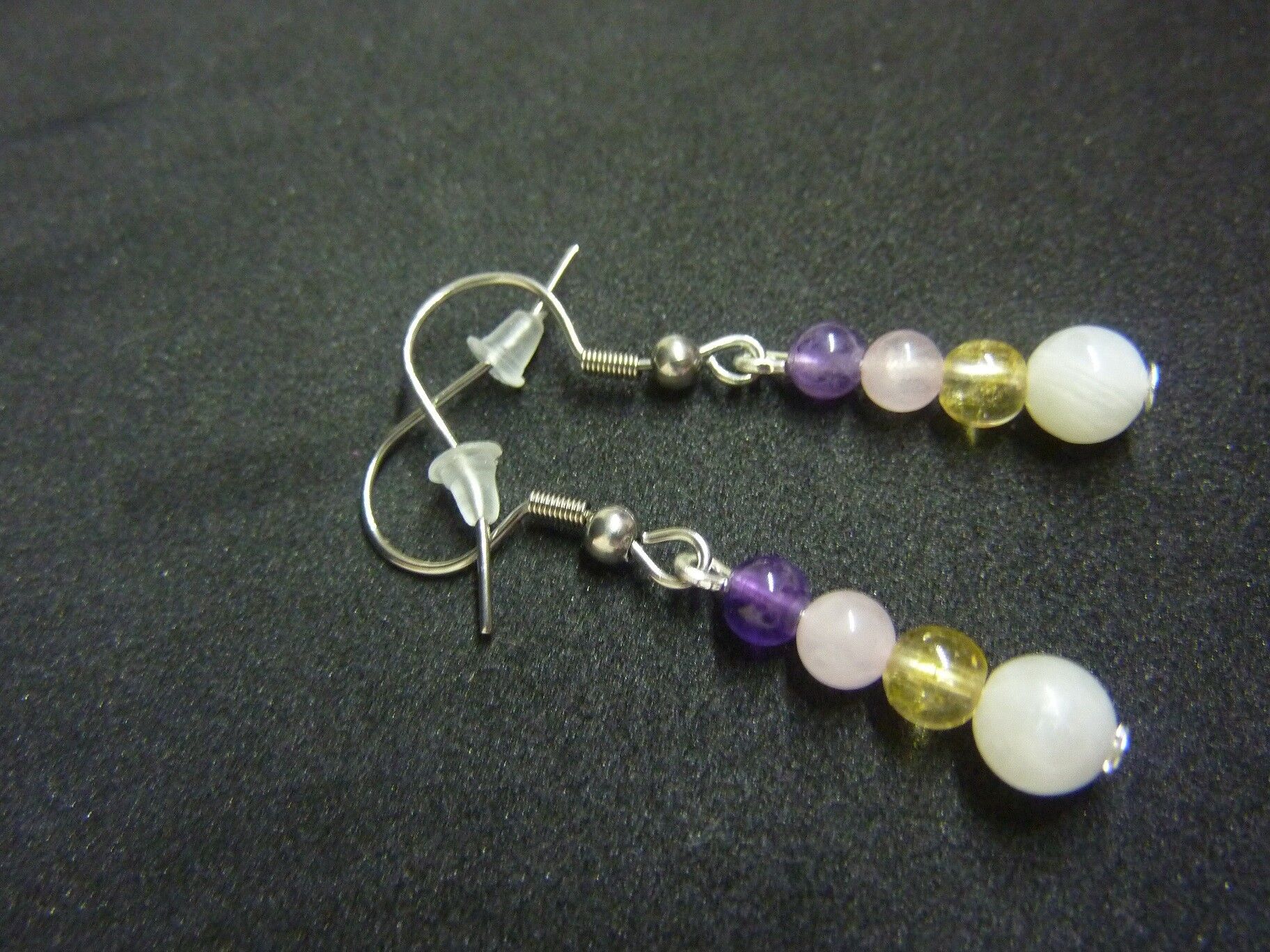 Boucles d'oreilles citrine-pierre de lune-améthyste-quartz rose joie tendresse – Image 2
