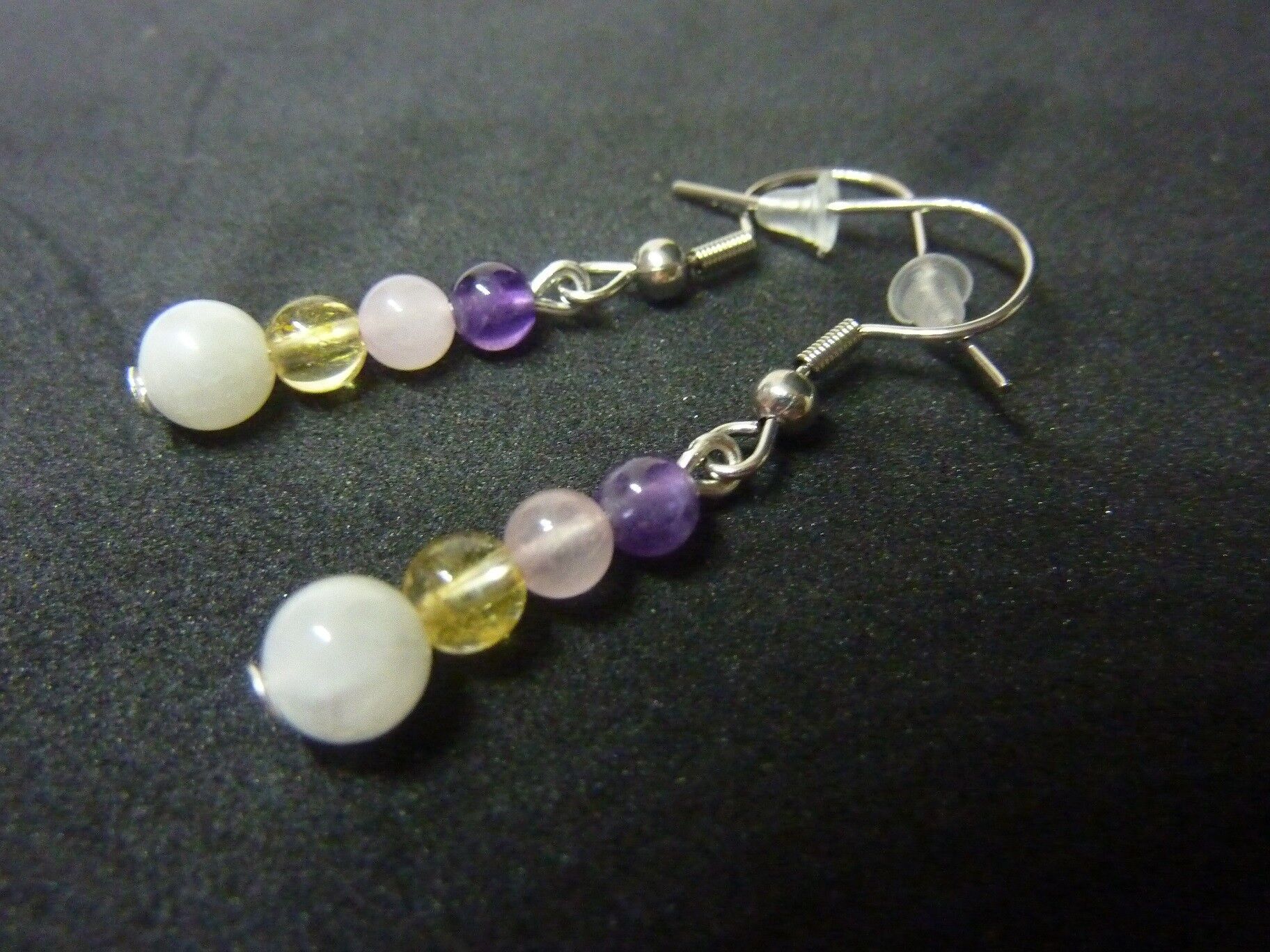 Boucles d'oreilles citrine-pierre de lune-améthyste-quartz rose joie tendresse