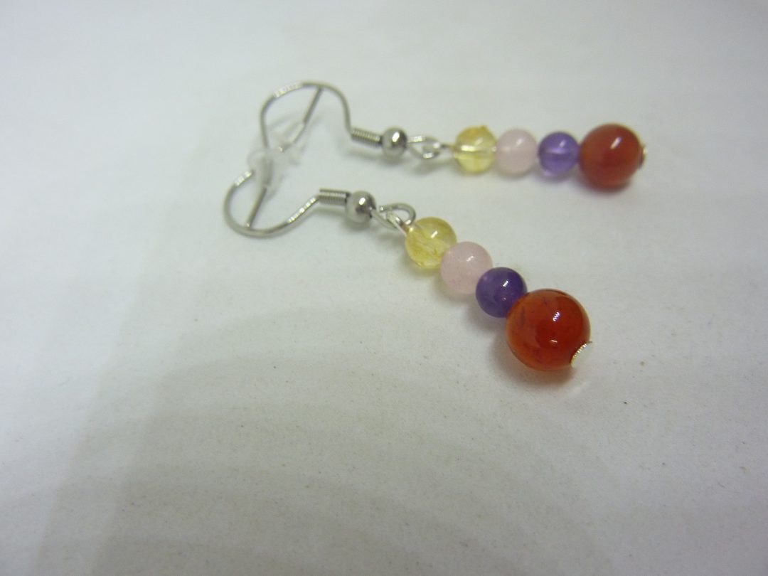 Boucles d'oreilles Amethyste-cornaline-citrine-quartz rose joie tendresse – Image 2