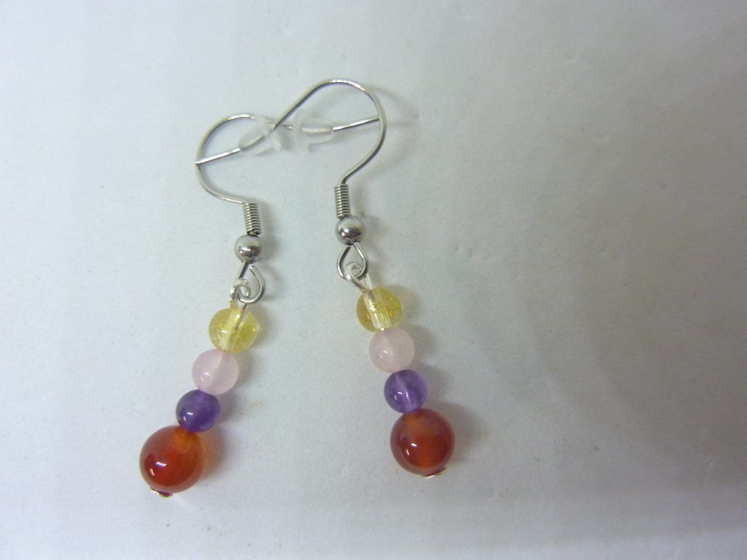 Boucles d'oreilles Amethyste-cornaline-citrine-quartz rose joie tendresse – Image 3