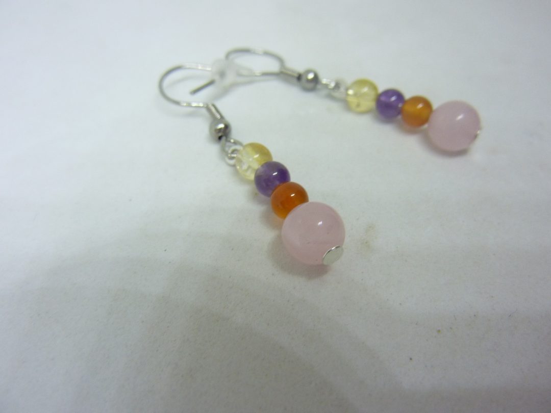 Boucles d'oreilles Amethyste-cornaline-citrine-quartz rose joie tendresse – Image 2