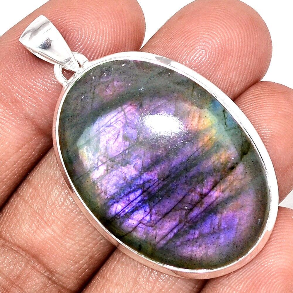 Gros pendentif Labradorite violet très rare! Monture argent 925 ref 8898