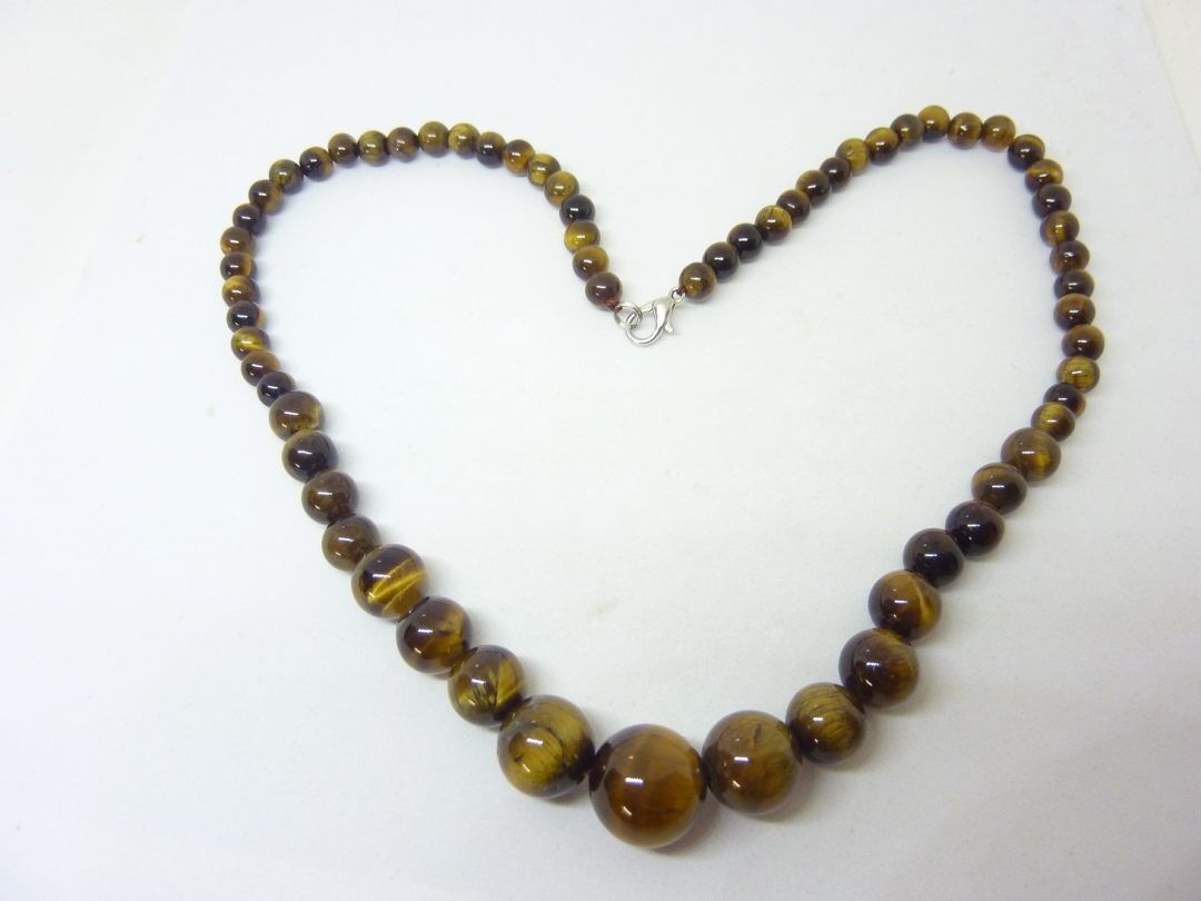 COLLIER OEIL DE TIGRE PERLES 14-6 mm