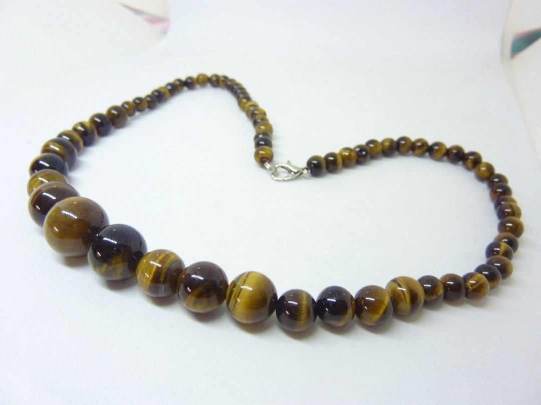 COLLIER OEIL DE TIGRE PERLES 14-6 mm