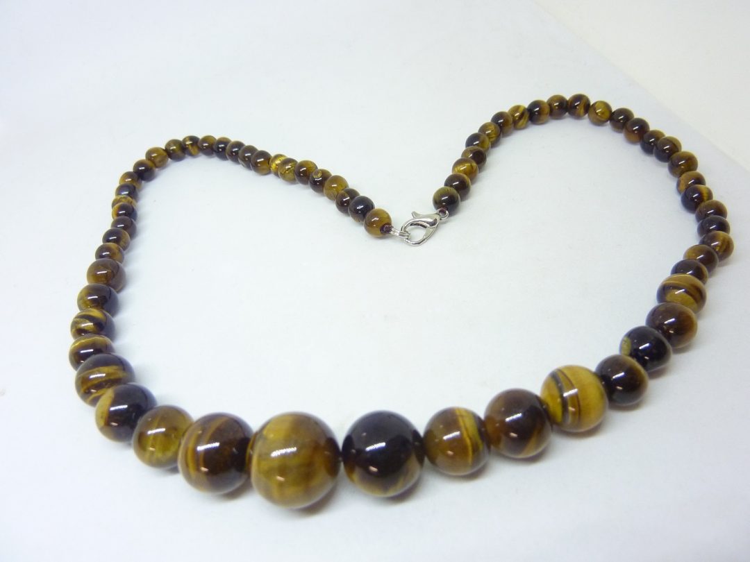 COLLIER OEIL DE TIGRE PERLES 14-6 mm