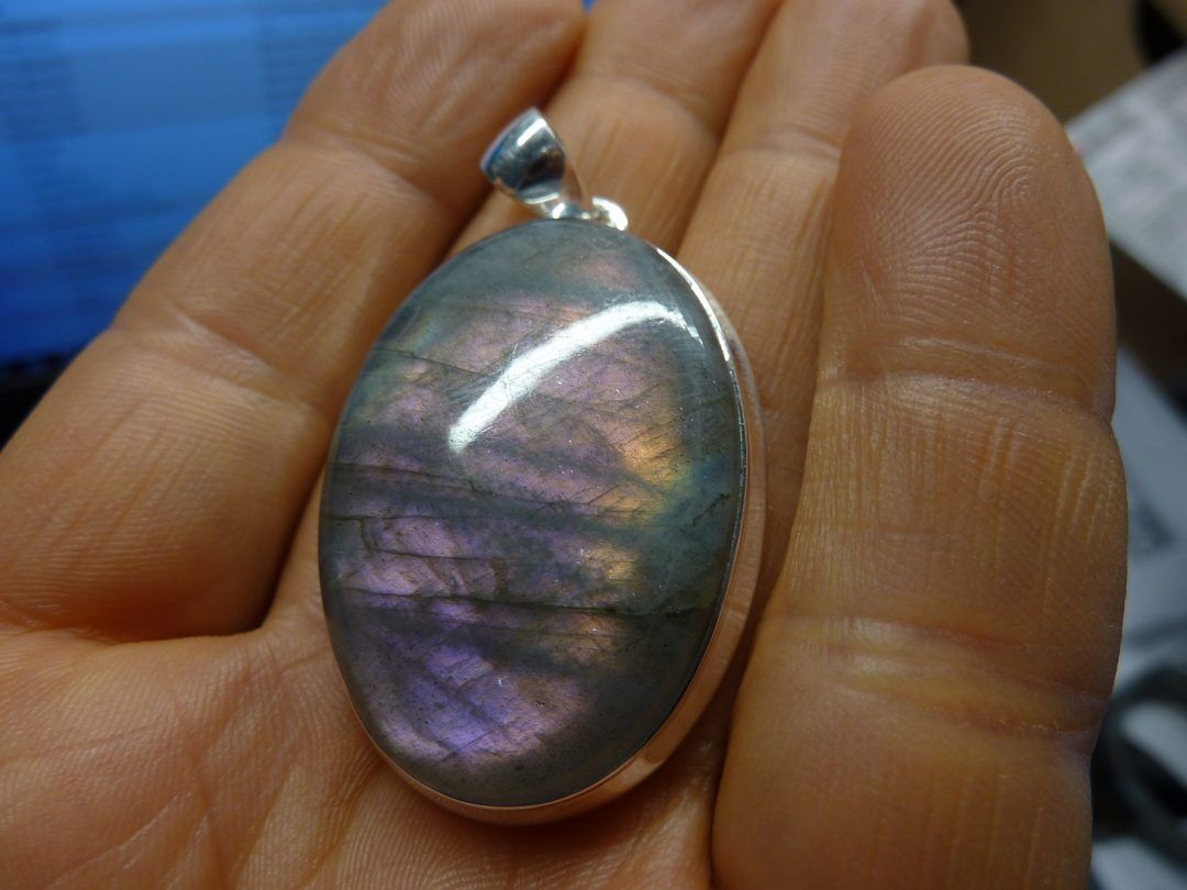 Gros pendentif Labradorite violet très rare! Monture argent 925 ref 8898