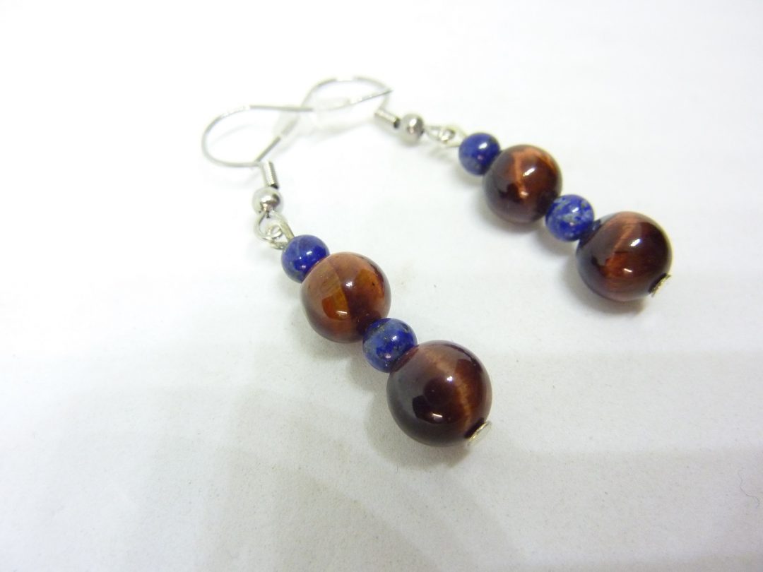 Boucles d'oreilles OEIL DE TAUREAU,LAPIS LAZULI