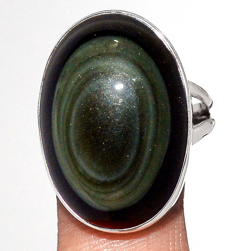Bague obsidienne oeil celeste argent 925 taille 61 ref 7504