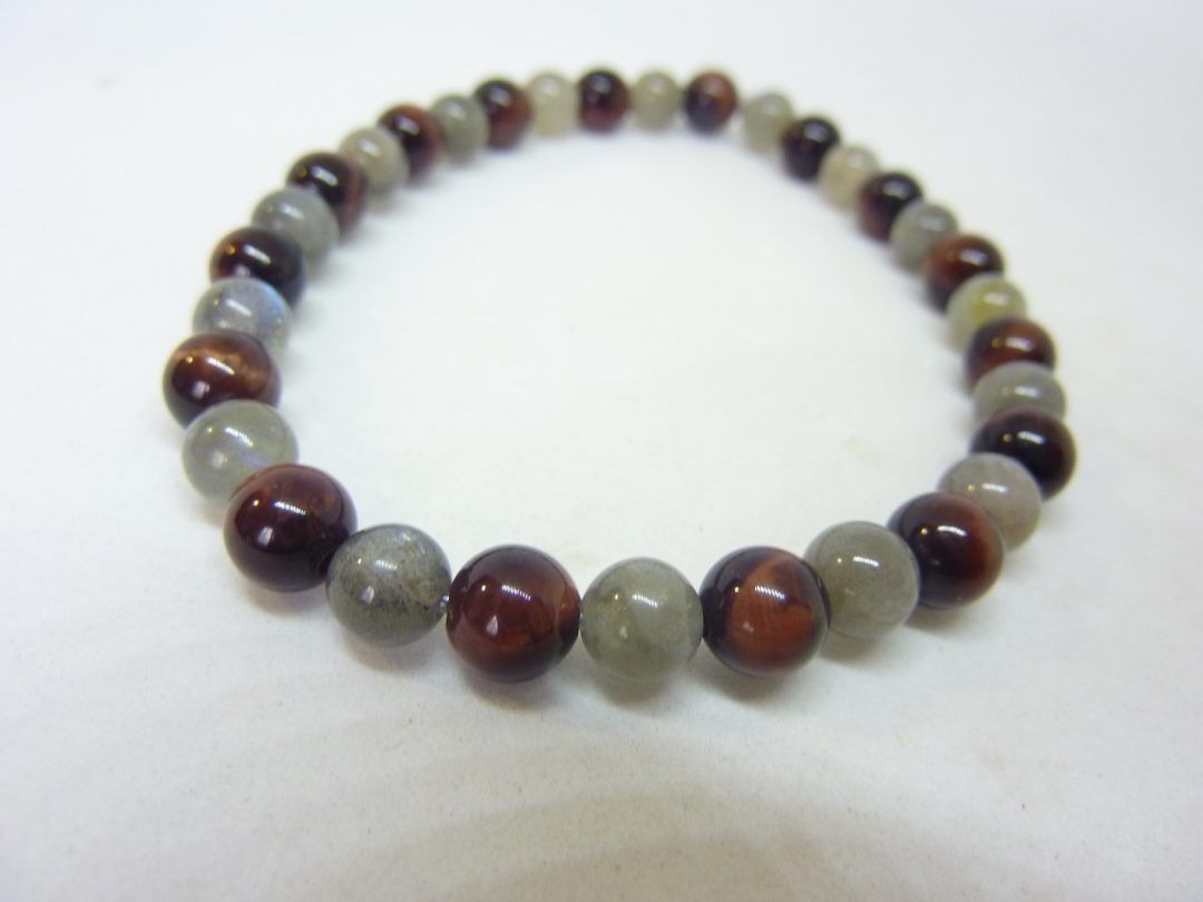 BRACELET OEIL DE TAUREAU-LABRADORITE PERLES 6 MM