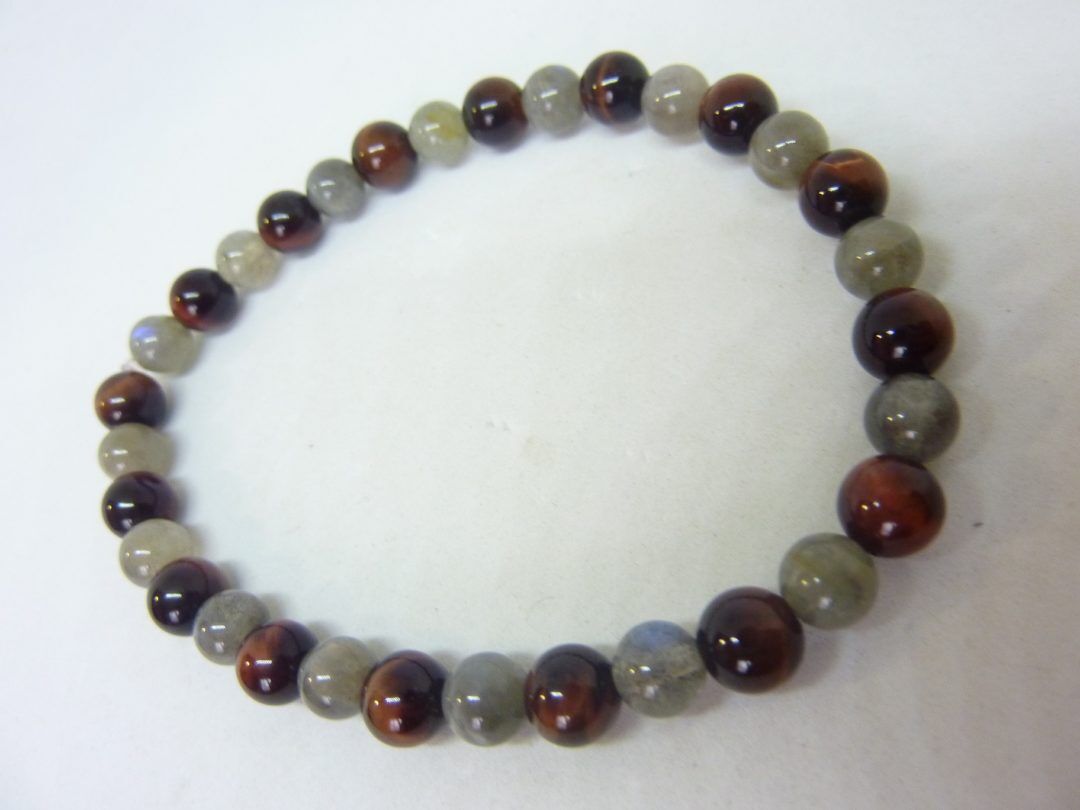 BRACELET OEIL DE TAUREAU-LABRADORITE PERLES 6 MM