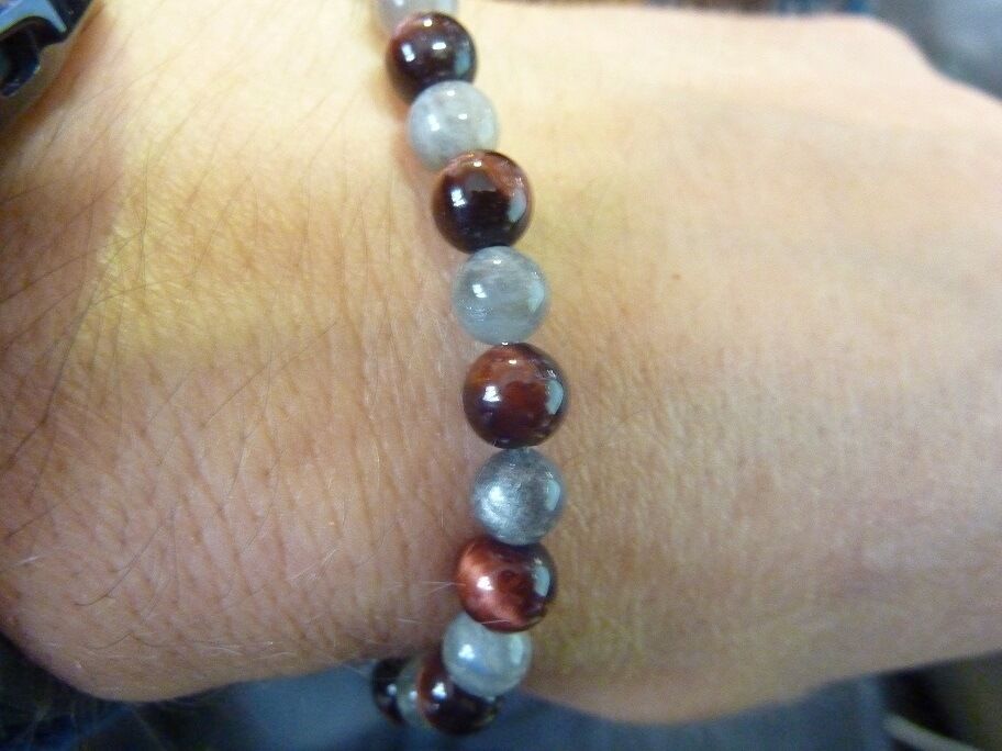 BRACELET OEIL DE TAUREAU-LABRADORITE PERLES 6 MM