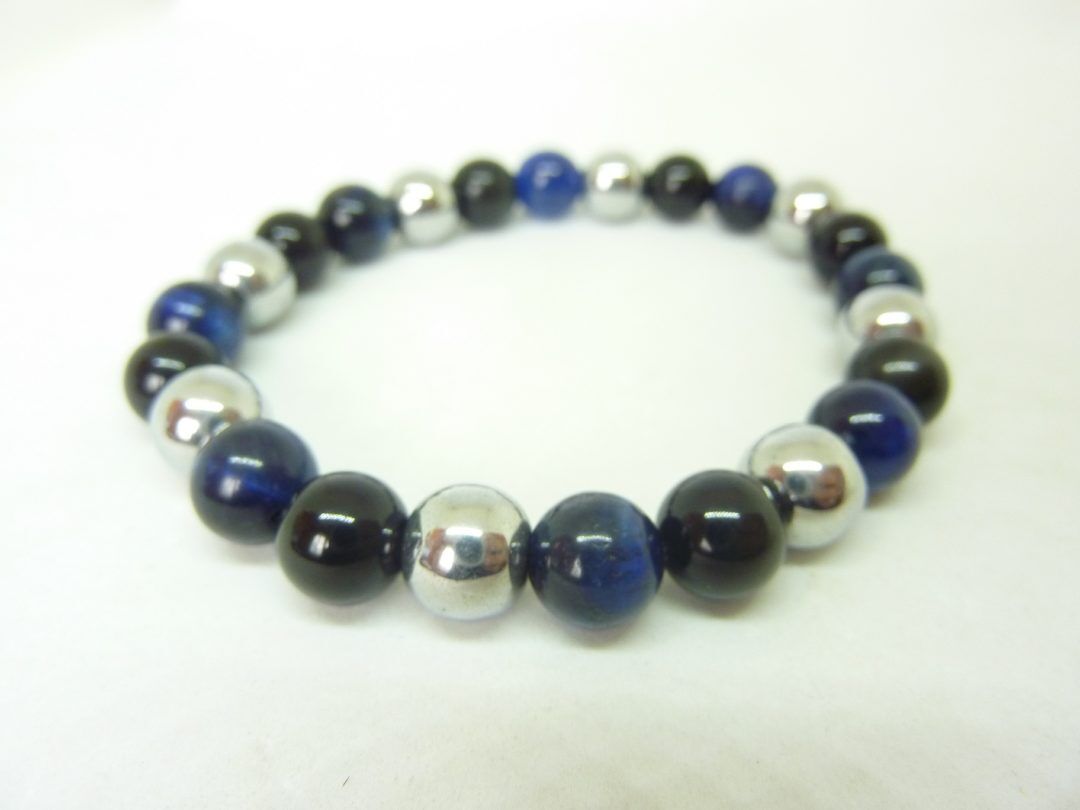 Bracelet obsidienne oeil céleste,oeil de faucon,hématite perles rondes 8 mm