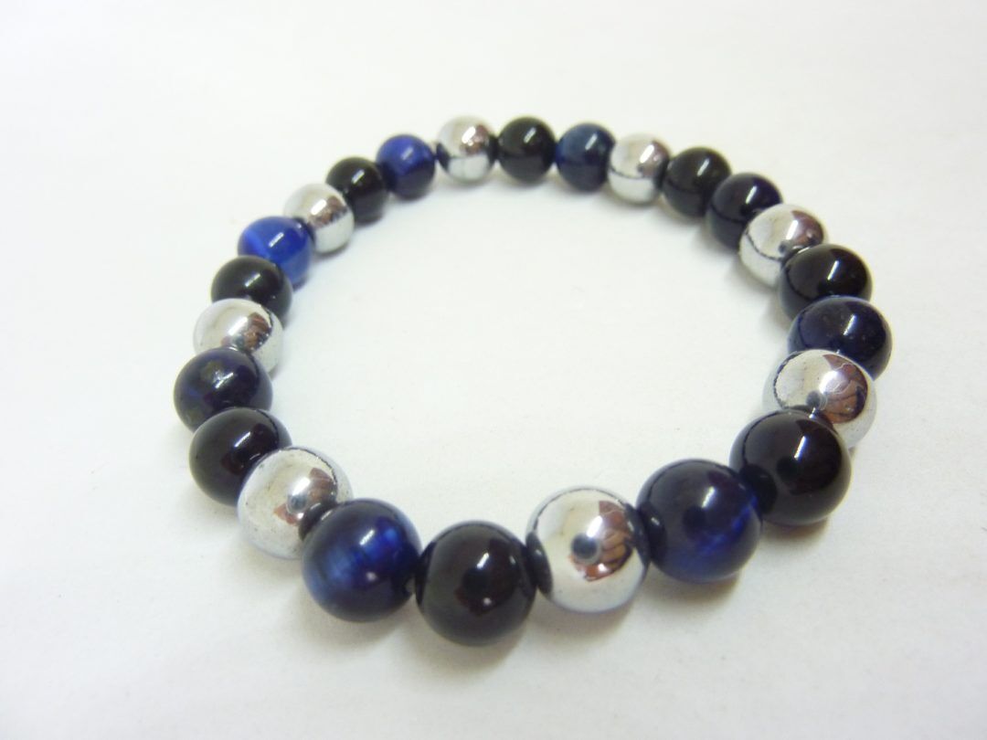 Bracelet obsidienne oeil céleste,oeil de faucon,hématite perles rondes 8 mm