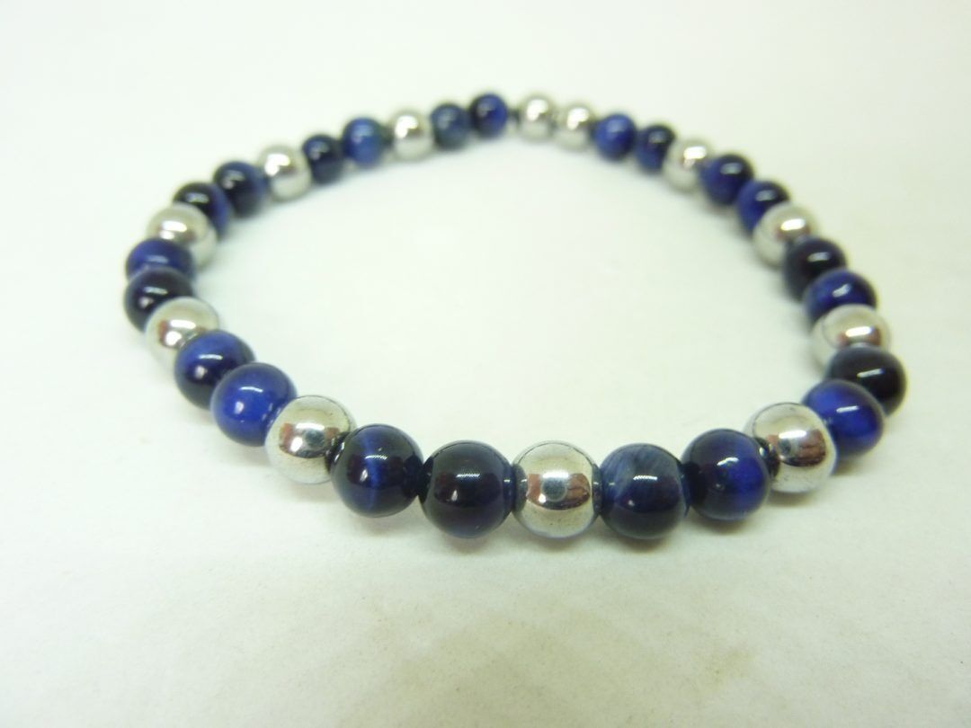 Bracelet oeil de faucon-hématite - Perles rondes 6 mm