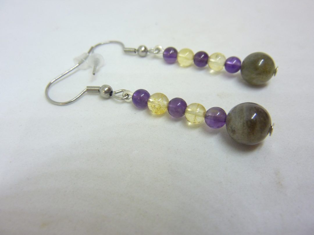 Boucles d'oreilles Amethyste,citrine,labradorite