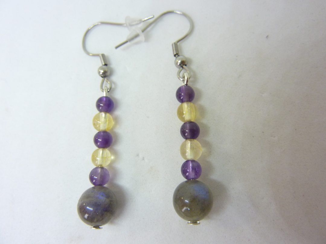 Boucles d'oreilles Amethyste,citrine,labradorite