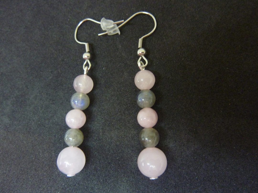 Boucles d'oreilles Labradorite-quartz rose joie protection