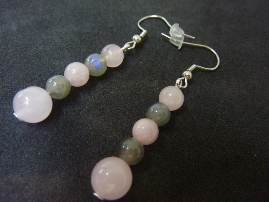 Boucles d'oreilles Labradorite-quartz rose joie protection