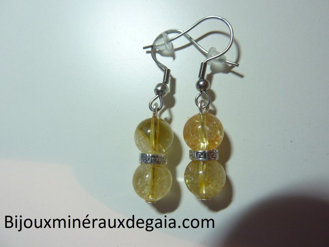 Boucles d'oreilles citrine véritable perles rondes 8 mm