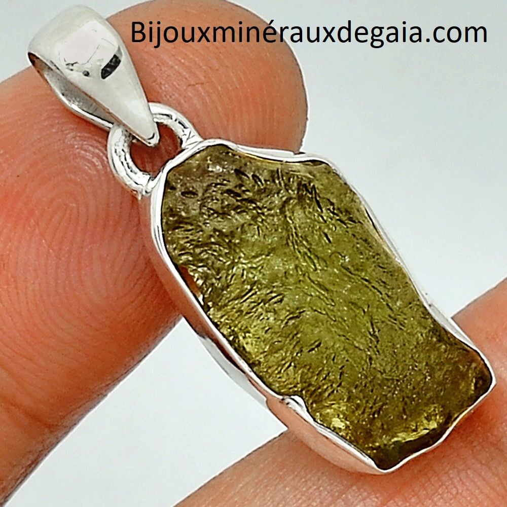 PENDENTIF MOLDAVITE MONTURE ARGENT 925 TRES RARE ! REF 3903